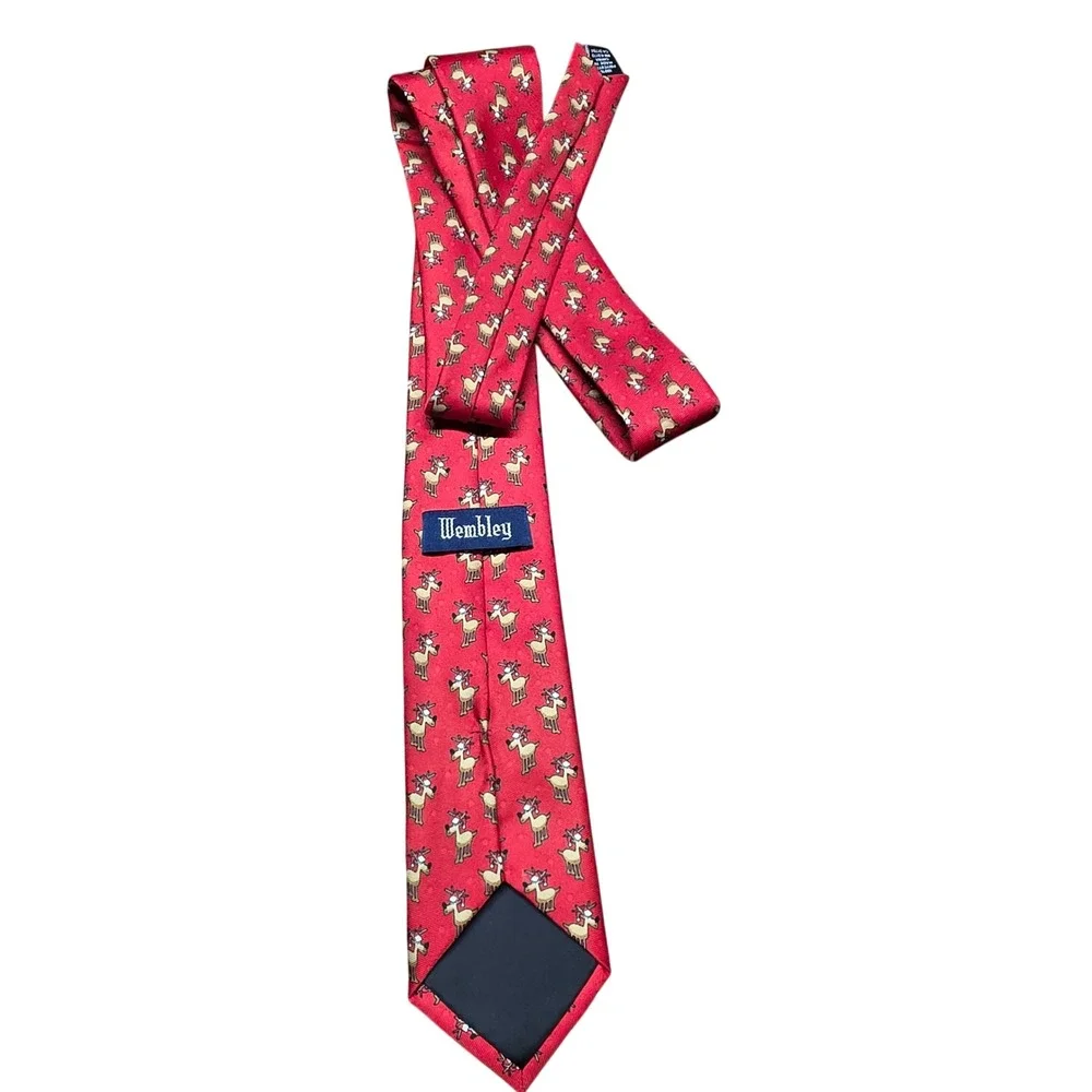 Wembley Skinny Necktie Red Reindeer Santa Hat Christmas Holiday Polyester‎
